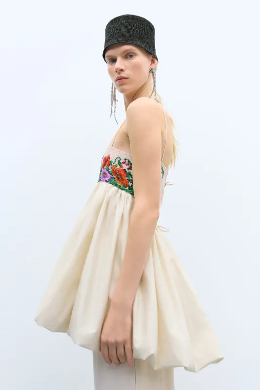 HANDMADE BEADED MINI DRESS CREAM made by Cordera