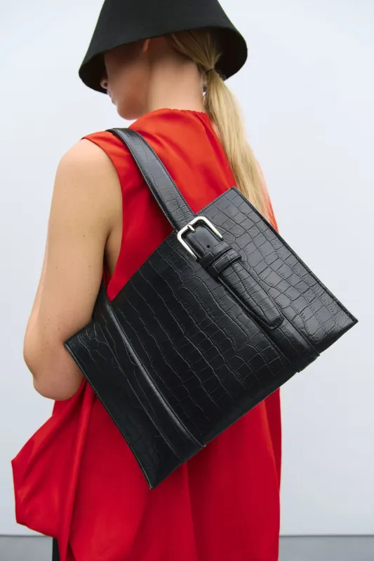 BUCKLE BAG BLACK CROCODILE sold by Cordera