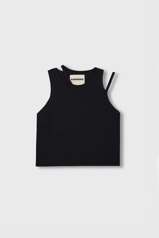VISCOSE CUT-OUT TOP BLACK made by Cordera