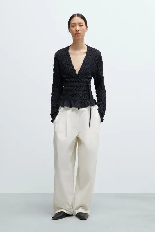 MERINO WOOL GATHERED CARDIGAN made by Cordera