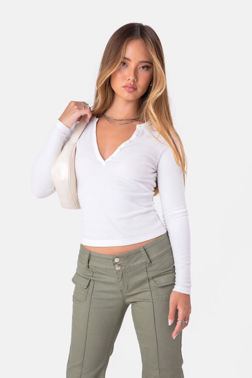 חולצת ריב Life’s a Picnic בשילוב כפתורים sold by Adika