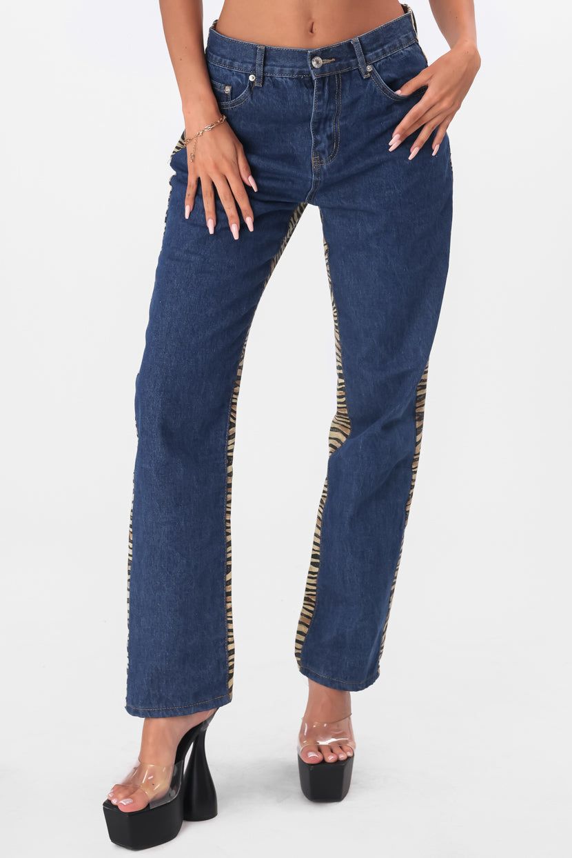 מכנסי ג'ינס באקי בשילוב בד מנומר | STRAIGHT sold by Adika product image thumbnail 2