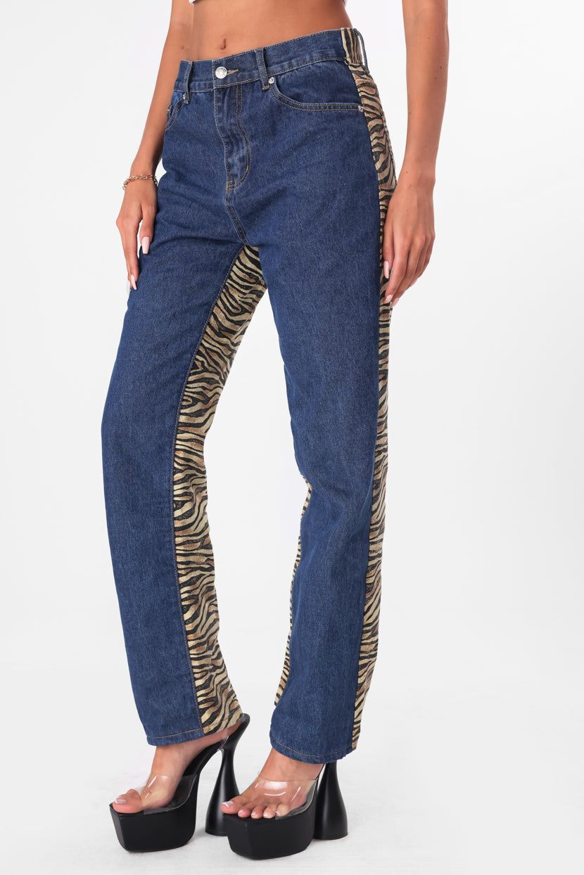 מכנסי ג'ינס באקי בשילוב בד מנומר | STRAIGHT sold by Adika product image thumbnail 3