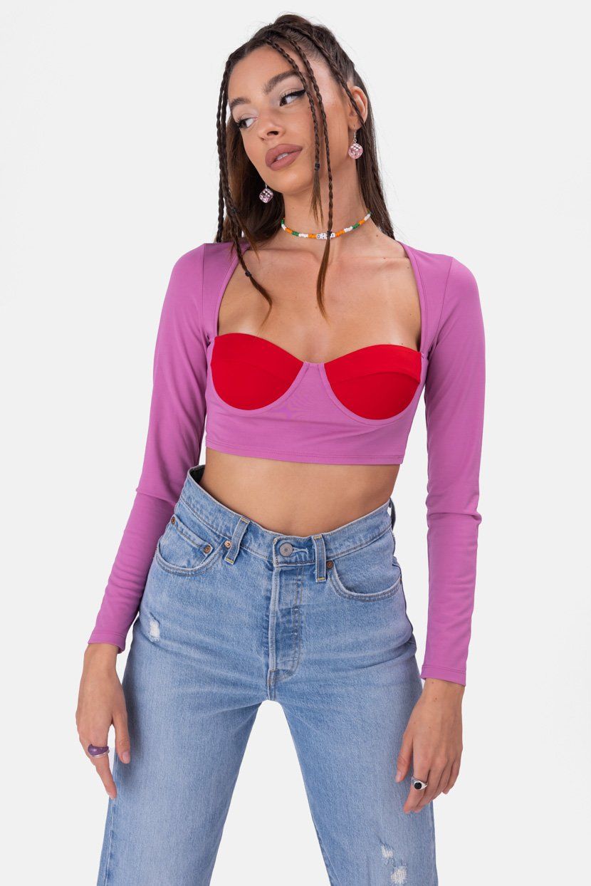 חולצת קרופ לייסון בשילוב קאפים sold by Adika product image thumbnail 3