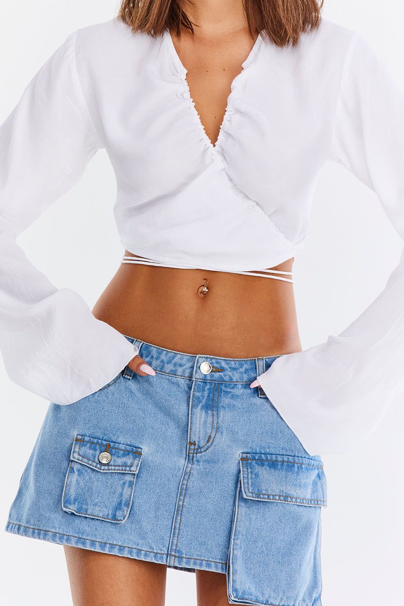 חולצת קרופ Lucky You שרוולים מתרחבים sold by Adika product image thumbnail 2