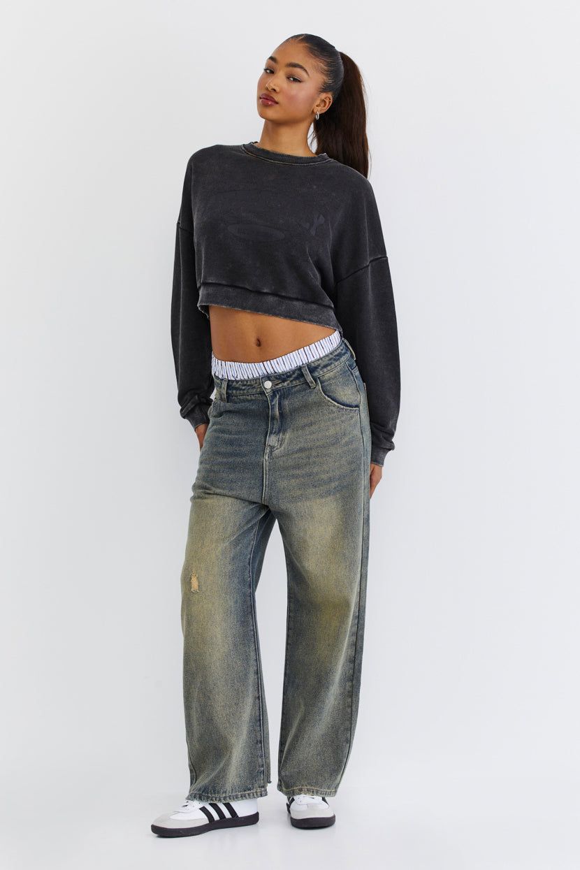 סווטשירט קרופ Little Italy שטיפת ווש sold by Adika product image thumbnail 2