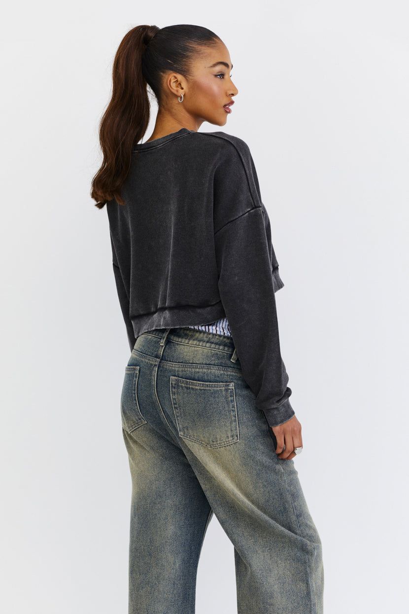 סווטשירט קרופ Little Italy שטיפת ווש sold by Adika product image thumbnail 4