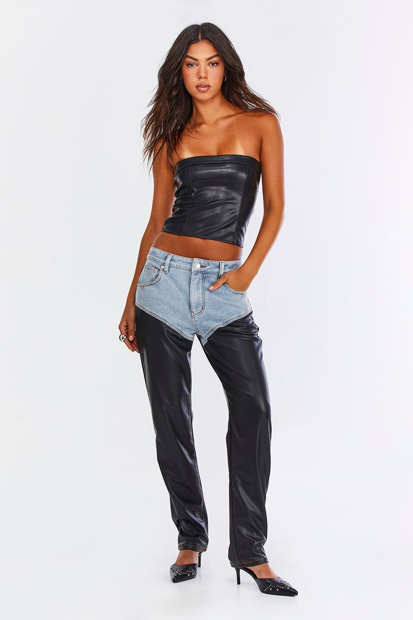 ג'ינס In&Out בשילוב דמוי עור | STRAIGHT sold by Adika