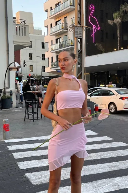 חצאית מיני Little By Little בשילוב מלמלה sold by Adika