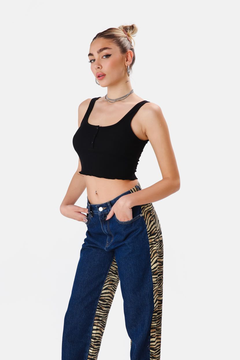 טופ ריב דינג'י בשילוב כפתורים sold by Adika product image thumbnail 2