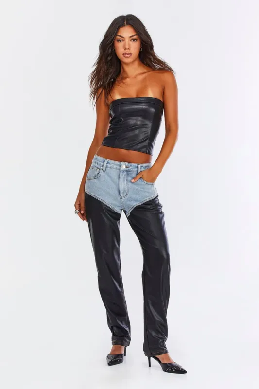 ג'ינס In&Out בשילוב דמוי עור | STRAIGHT sold by Adika