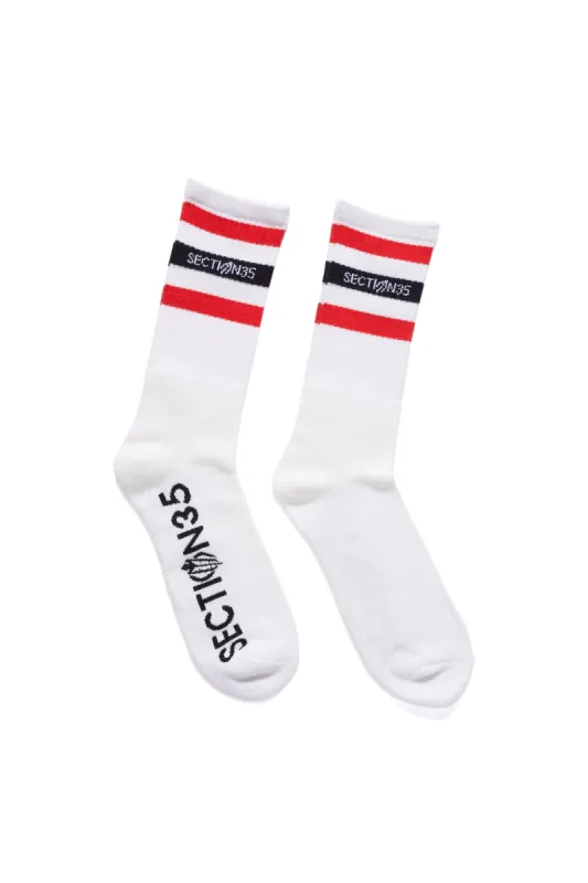 OG Crew Sock - White/Black/Red sold by SECTION 35
