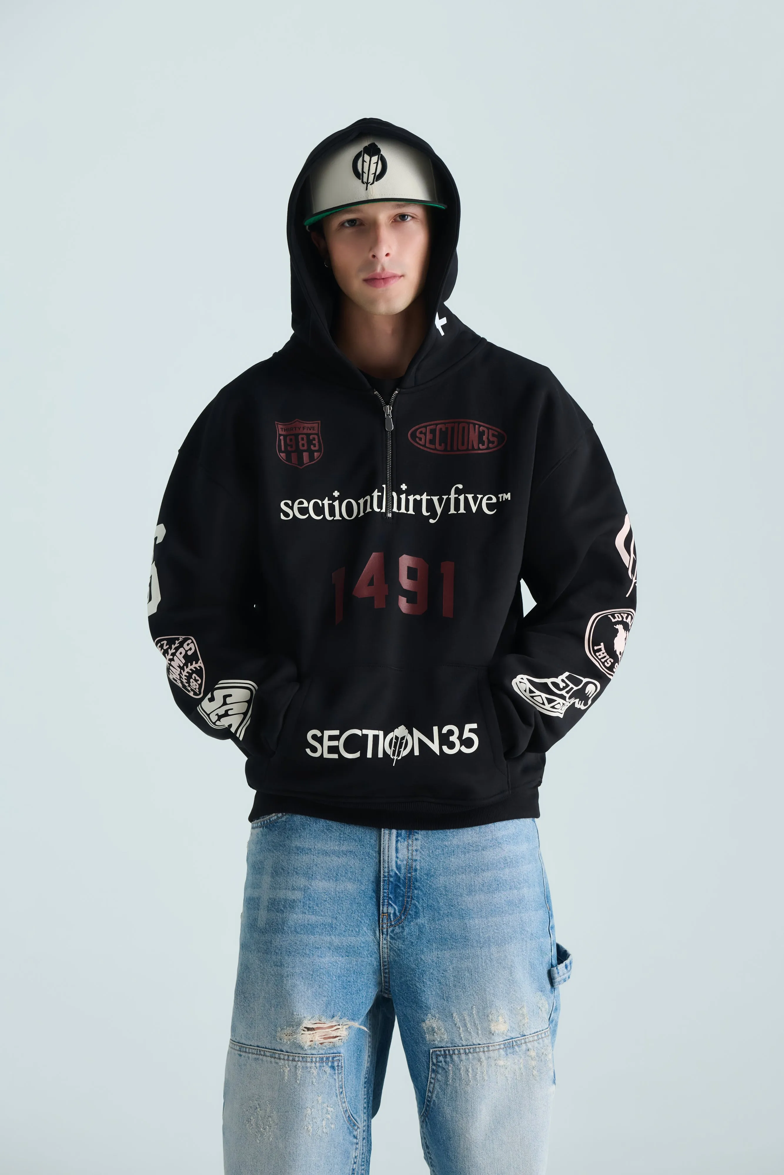 Por Vida Half Zip - Black sold by SECTION 35