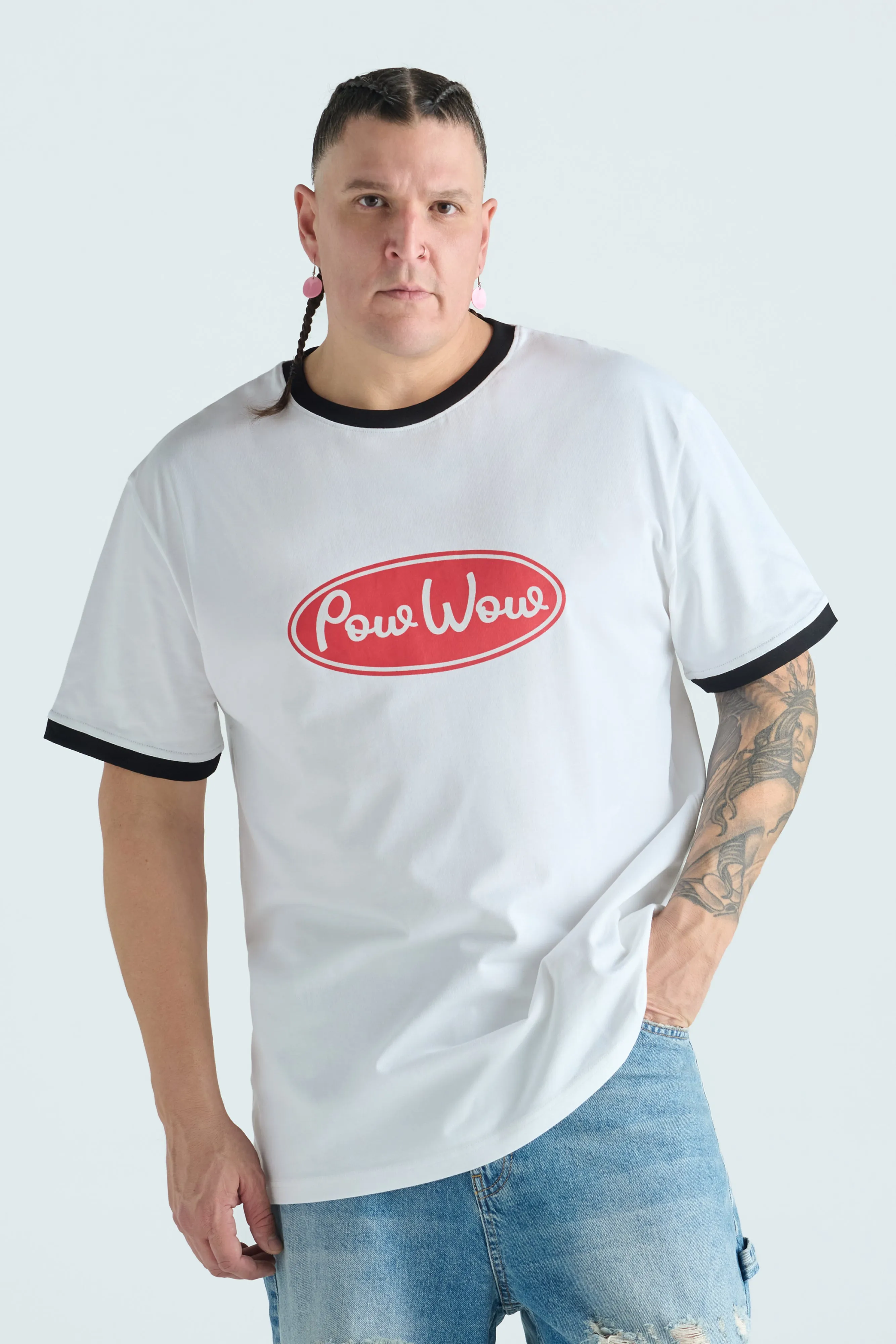 Pow Wow Ringer Tee - Ecru & Black sold by SECTION 35