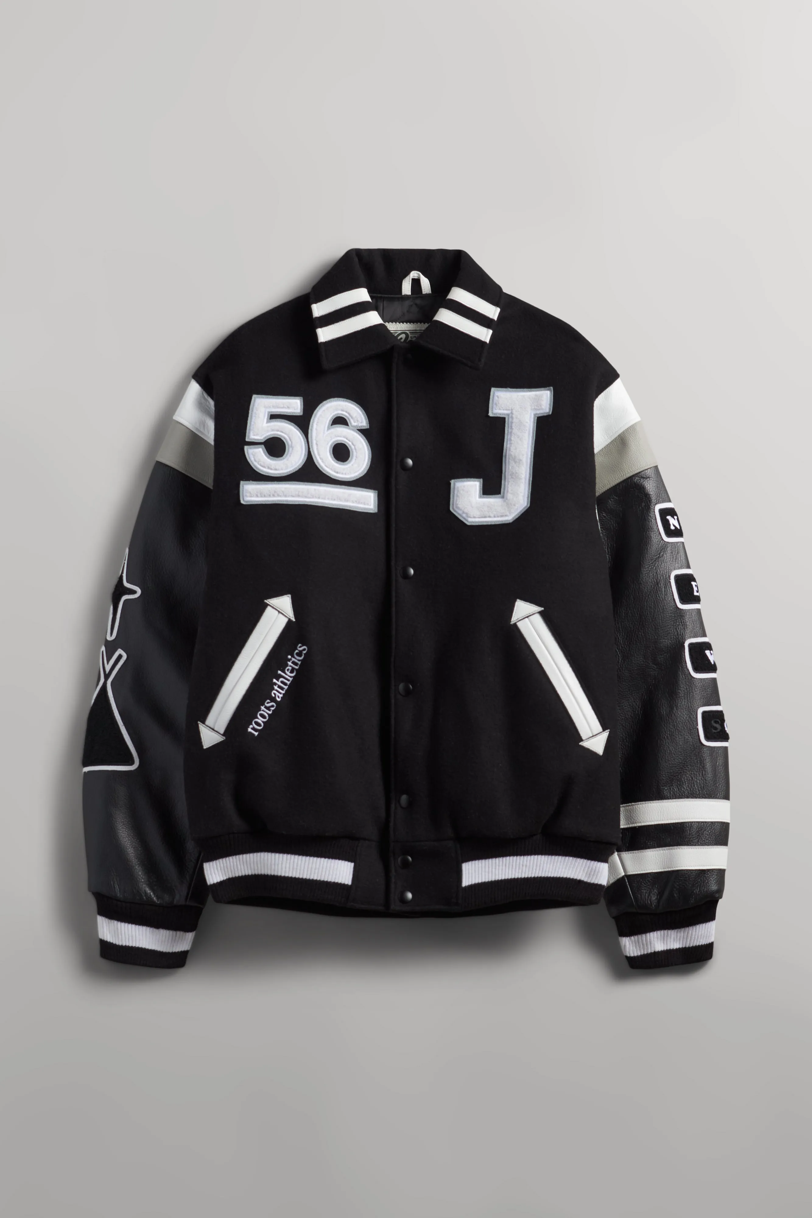 JJL x Roots Mistatim Letterman Jacket - Black sold by SECTION 35