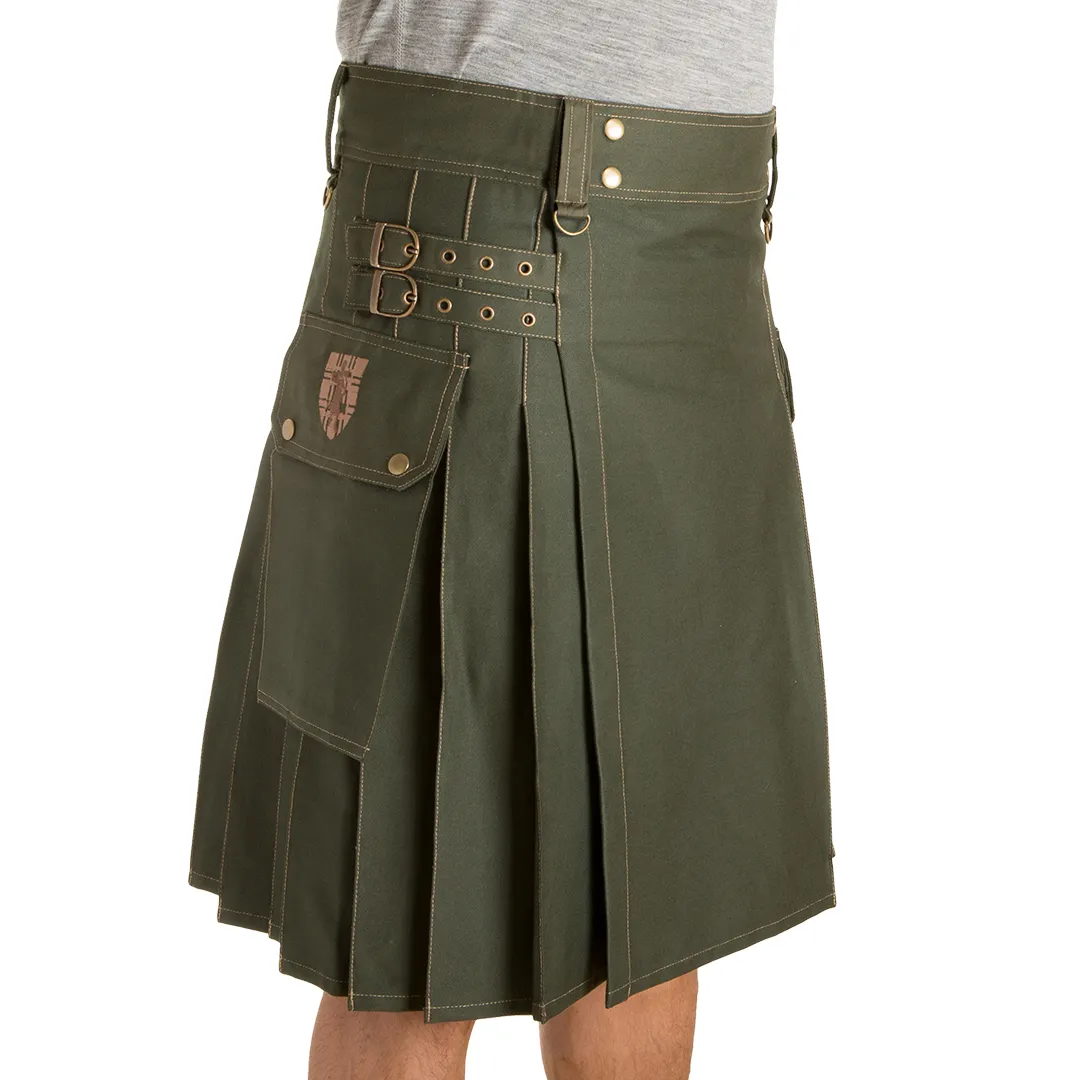 The Greenhorn Kilt - Olive sold by Damn Near Kilt ‘Em