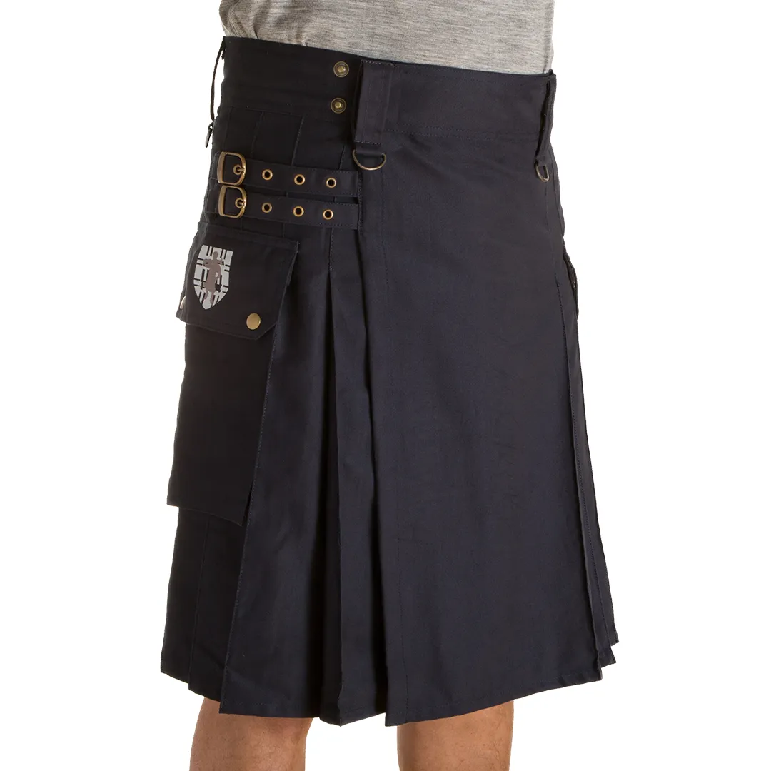 The Greenhorn Kilt - Navy sold by Damn Near Kilt ‘Em