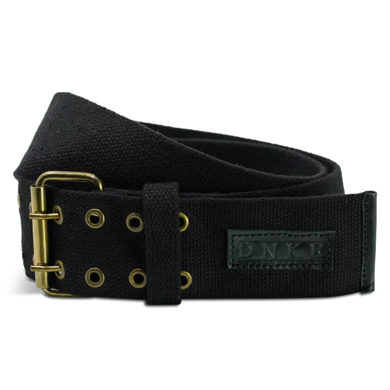 Double Prong Kilt Belt - Black Woven Cotton made by Damn Near Kilt ‘Em