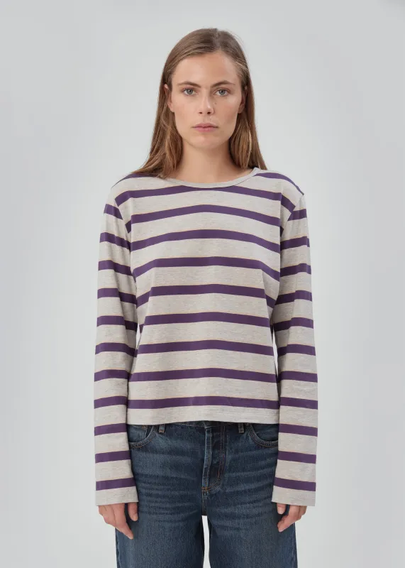 Long Sleeve Stripe Tee in Purple Grey made by Still Here