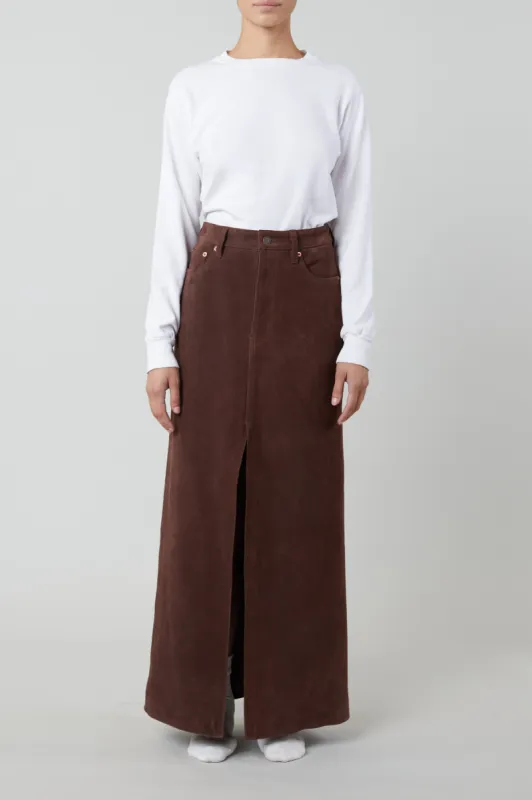 Lima Skirt in Chocolate Suede sold by Still Here