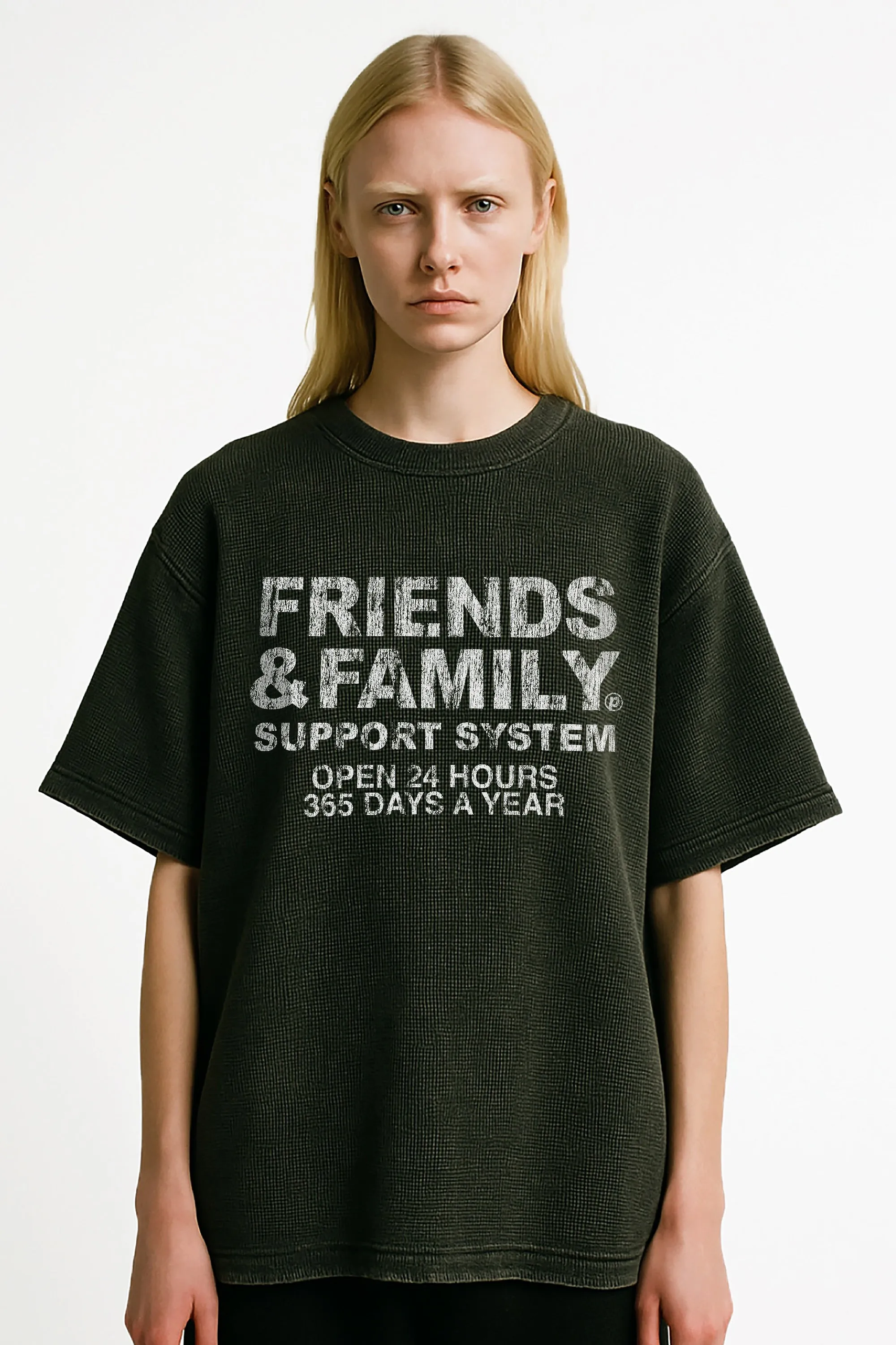 F&F Waffle Tee in Vintage Black sold by Petals and Peacocks