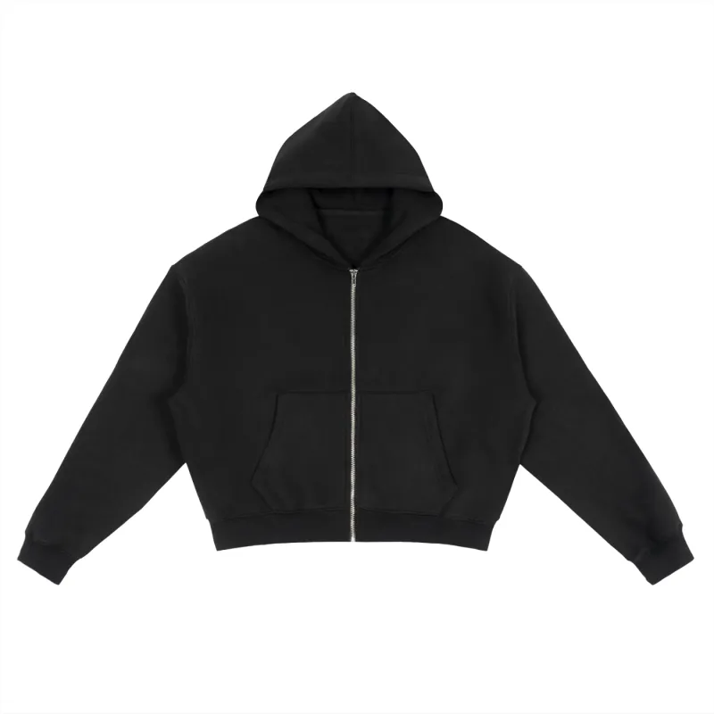 CORE: 380 GSM Box Zip Hoodie in Black sold by Petals and Peacocks