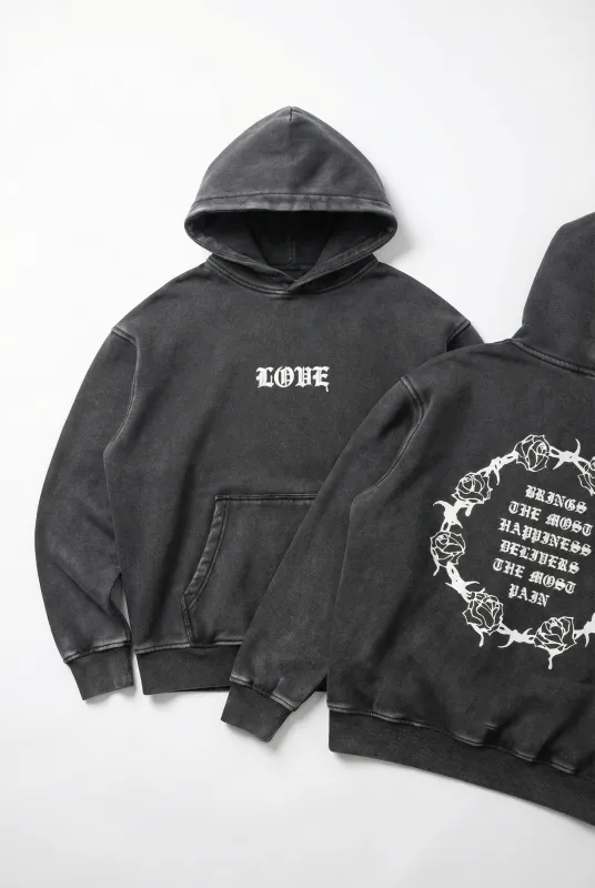 Love Vintage Washed Hoodie in Black sold by Petals and Peacocks