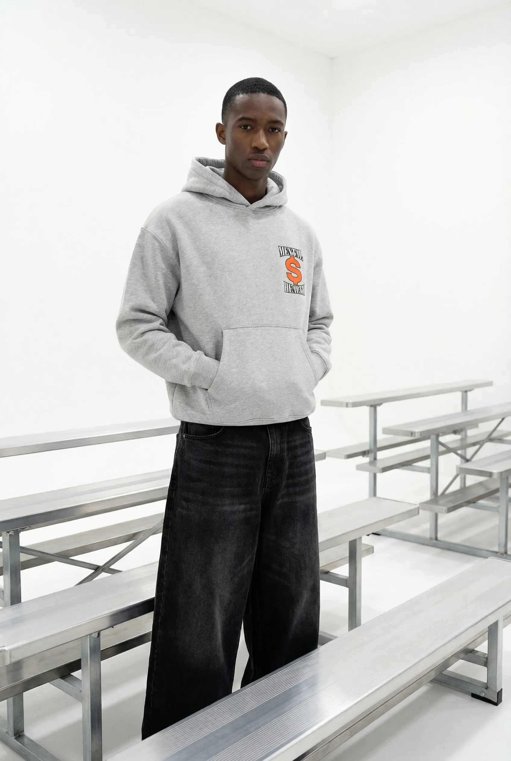 Mental Money Boxy Hoodie in Grey sold by Petals and Peacocks