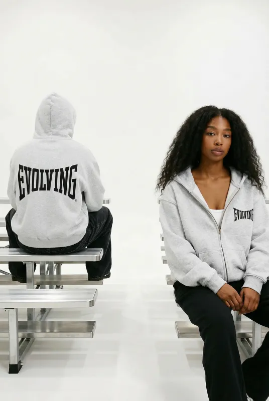 Evolving Boxy Zip Hoodie in Grey sold by Petals and Peacocks