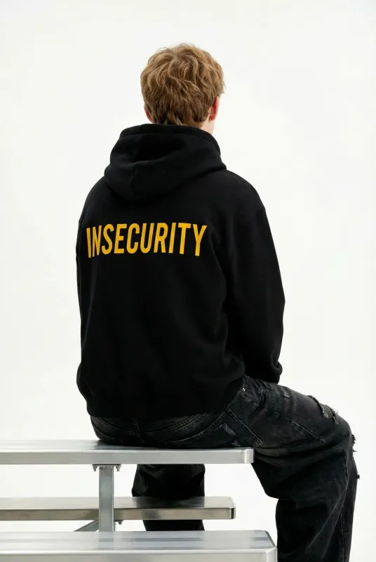 Insecurity Boxy Hoodie in Black made by Petals and Peacocks