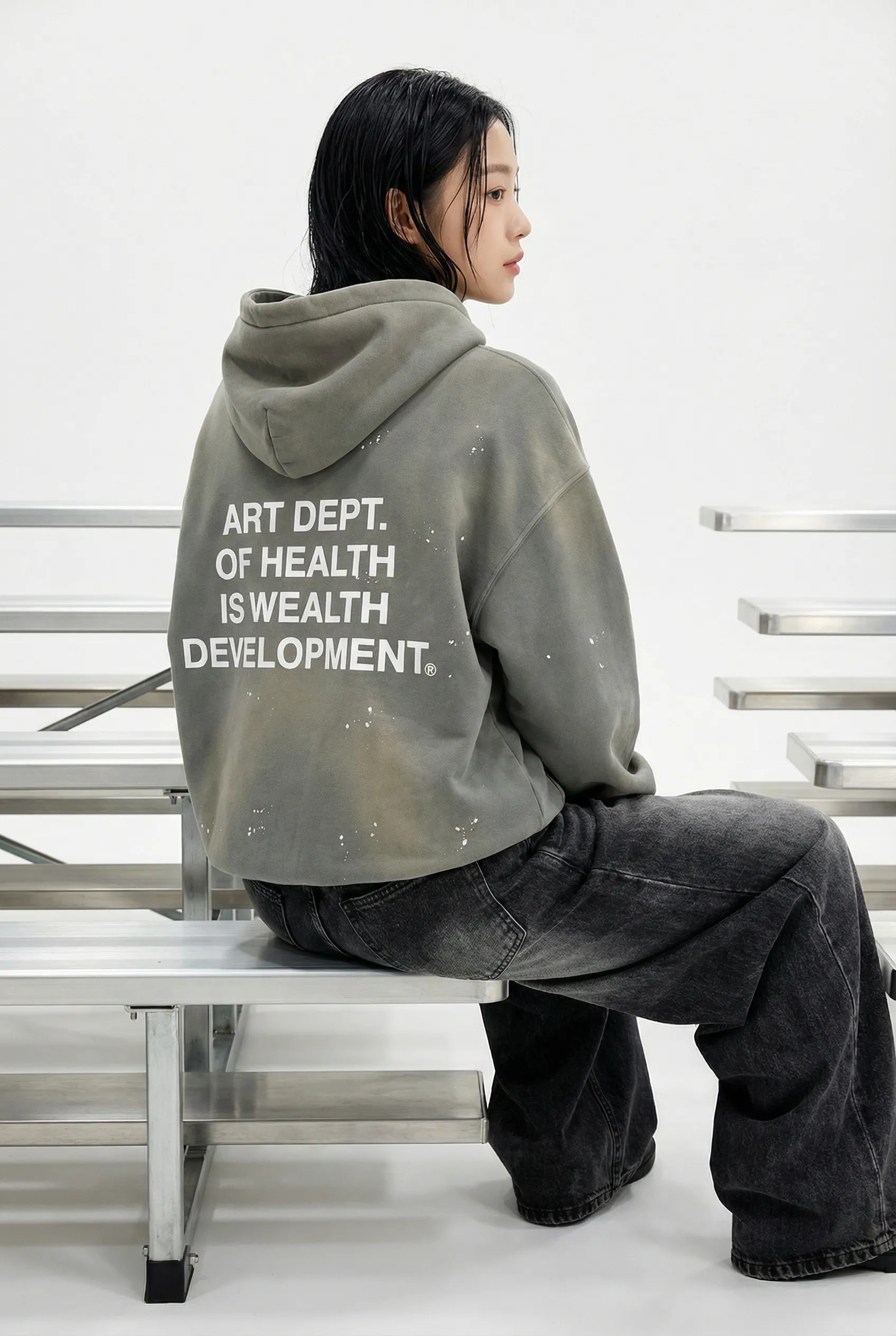 Health is Wealth Distressed Hoodie in Moon Grey sold by Petals and Peacocks product image thumbnail 3