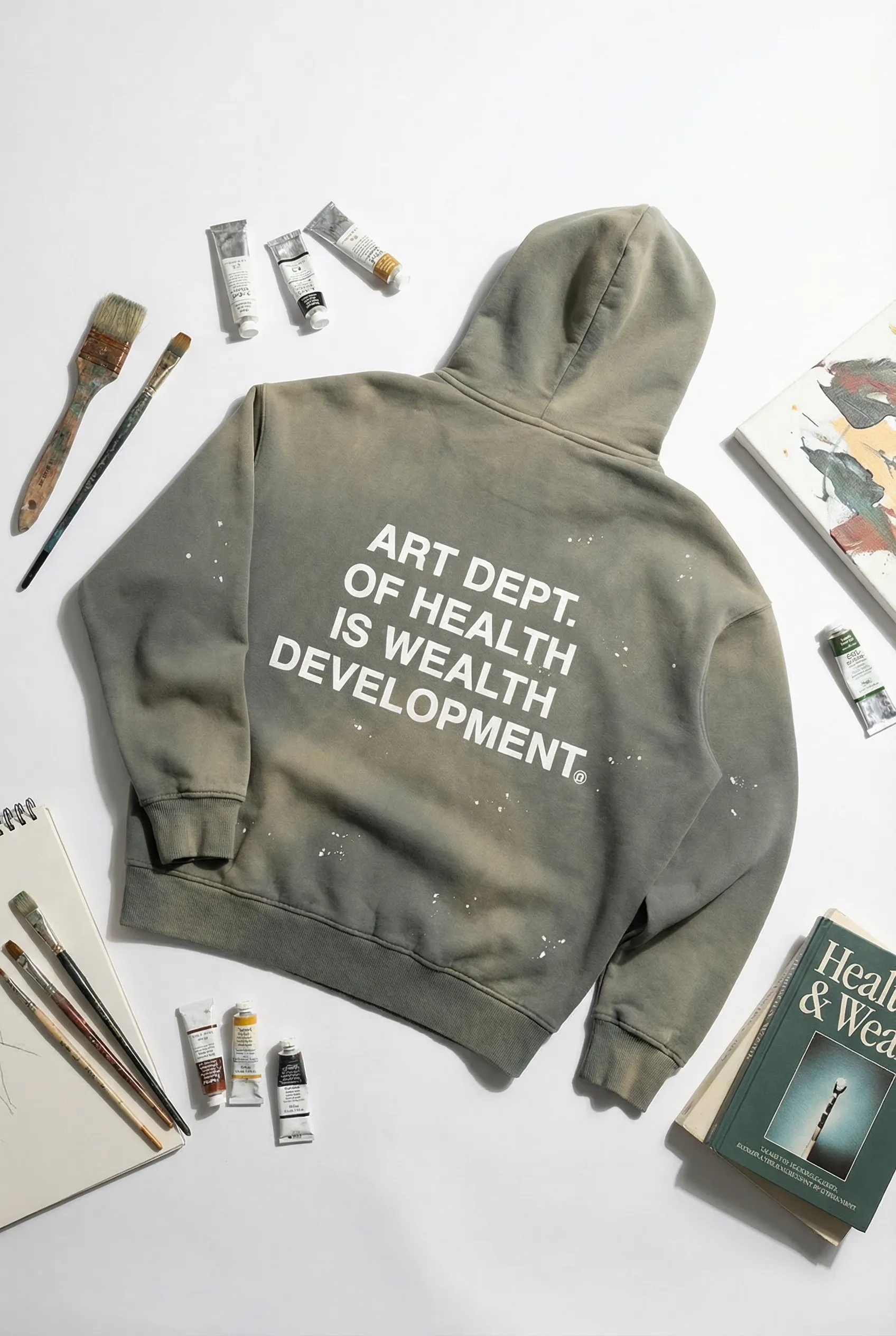 Health is Wealth Distressed Hoodie in Moon Grey sold by Petals and Peacocks