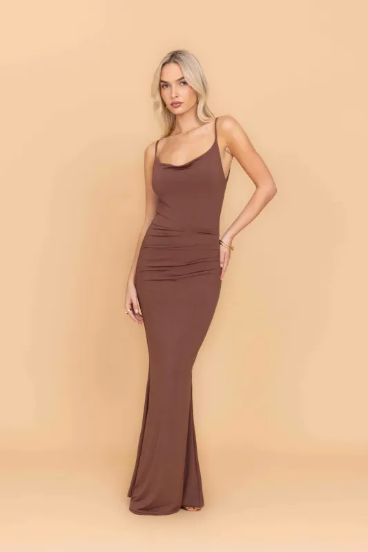 TASHA Chocolate Brown Maxi Dress made by WalG
