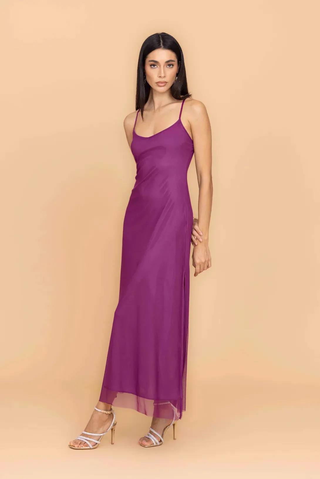 SANDY Magenta Mesh Maxi Dress sold by WalG product image thumbnail 4