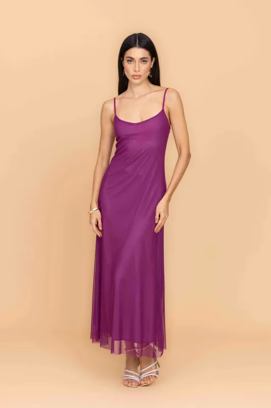 SANDY Magenta Mesh Maxi Dress made by WalG