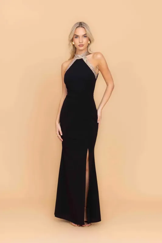 SABRINA Black Maxi Dress with Gold Sequins made by WalG