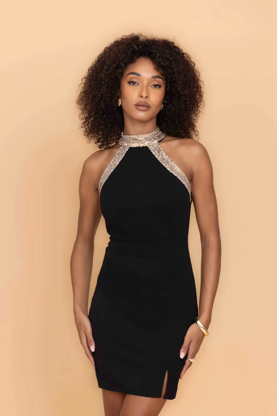 SABRINA Black Mini Dress with Gold Sequins sold by WalG product image thumbnail 4
