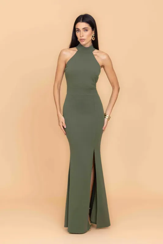 MARILYN Dark Khaki Maxi Dress made by WalG
