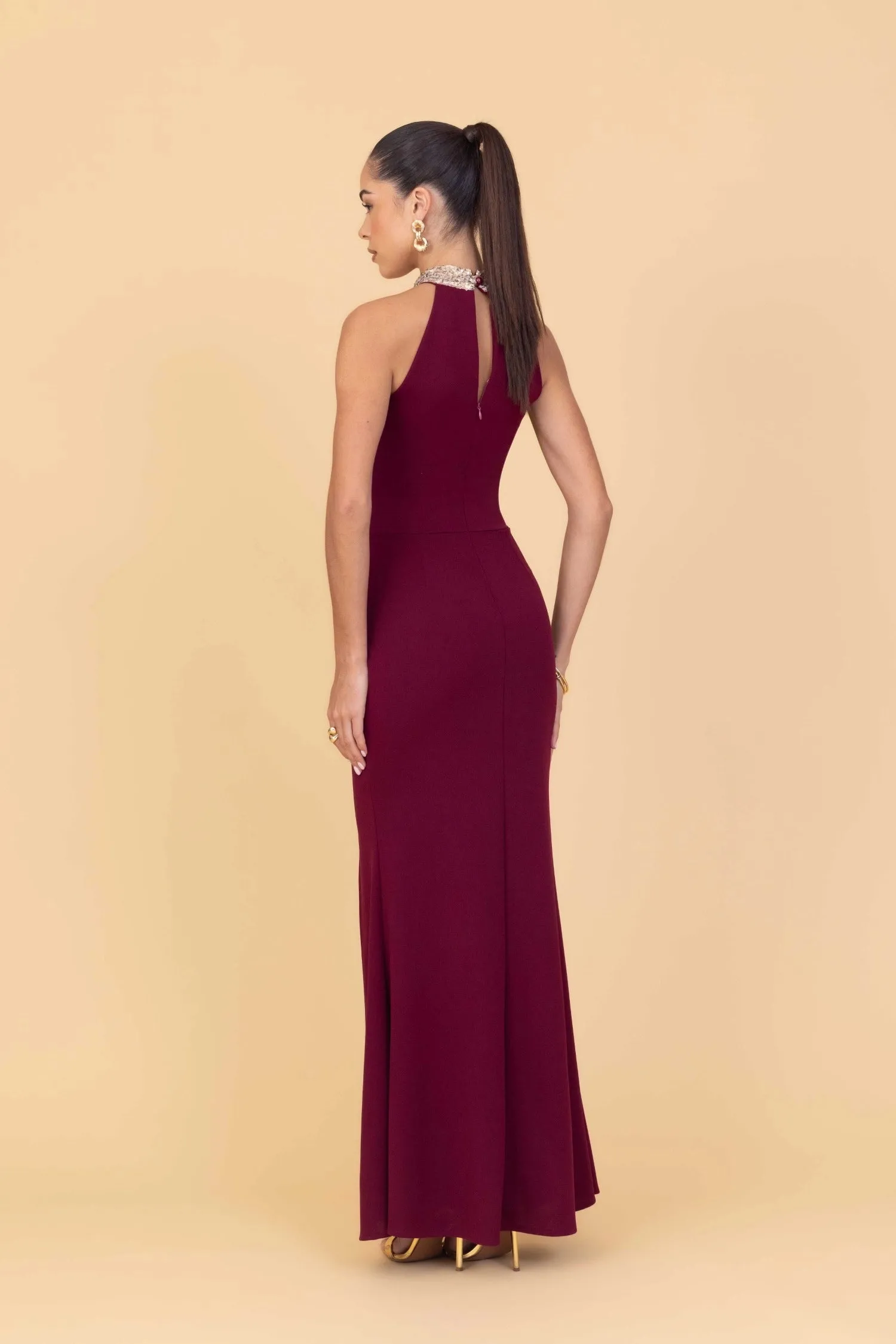 SABRINA Wine Maxi Dress with Gold Sequins sold by WalG product image thumbnail 4