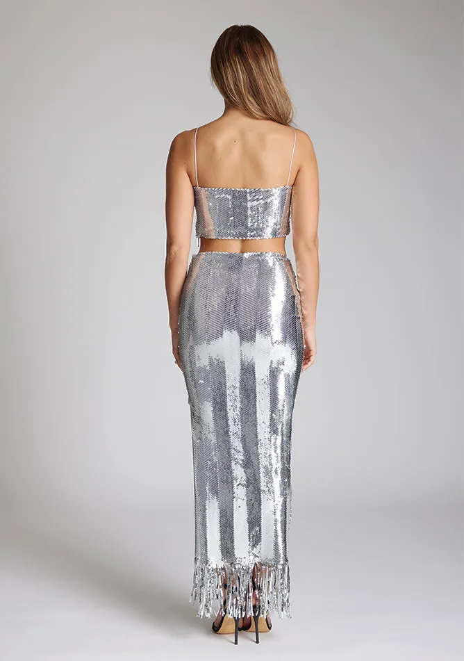 Vesper Berlin sequin midaxi skirt in silver sold by Vesper product image thumbnail 4