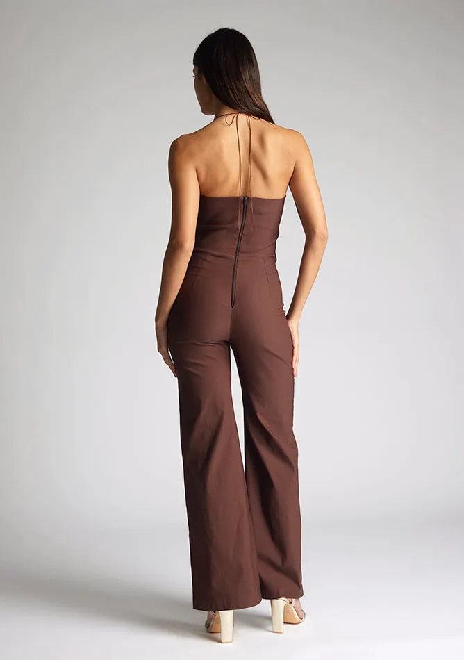 Vesper Cassidy halterneck wide leg jumpsuit in chocolate sold by Vesper product image thumbnail 4