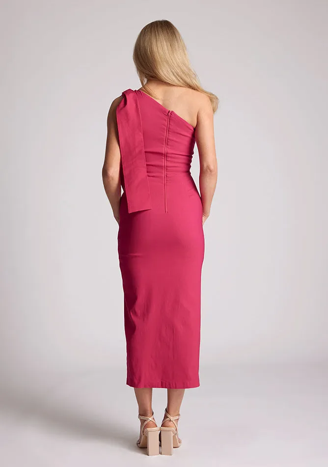 Vesper Odette one shoulder thigh split midaxi dress in cerise sold by Vesper product image thumbnail 4
