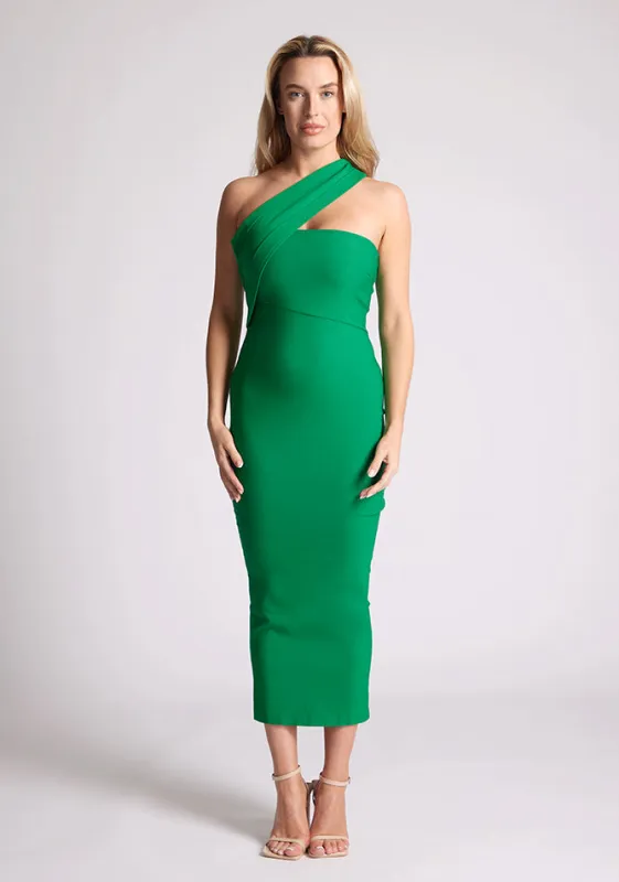 Vesper Teo one shoulder bodycon midaxi dress in emerald made by Vesper