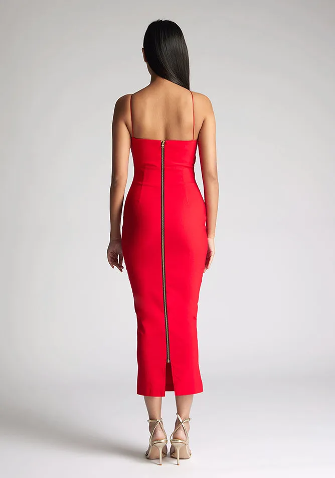 Vesper Whitney strappy one shoulder cut out midaxi dress in red sold by Vesper product image thumbnail 4