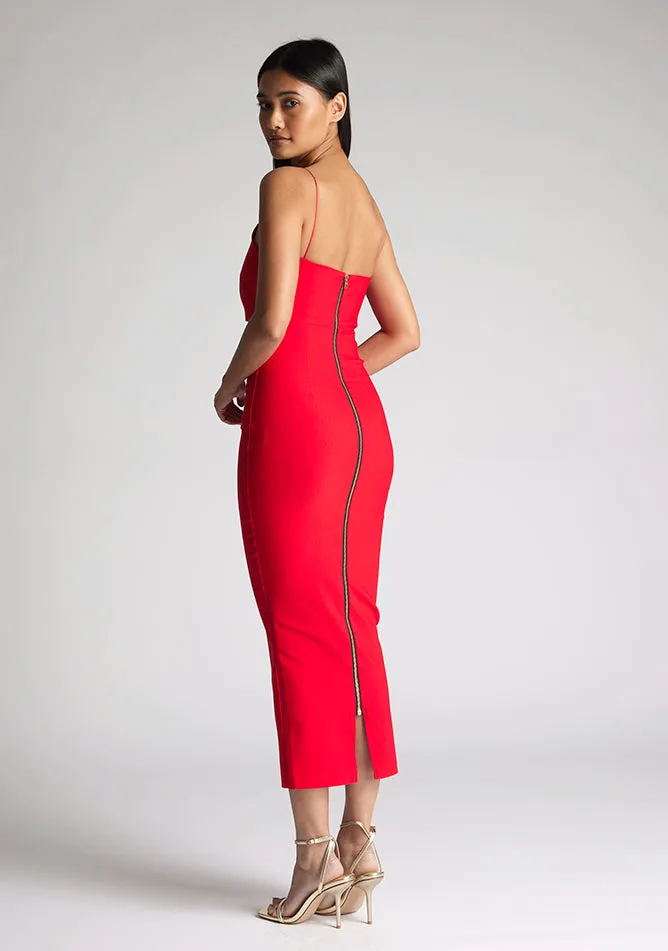 Vesper Whitney strappy one shoulder cut out midaxi dress in red sold by Vesper product image thumbnail 3