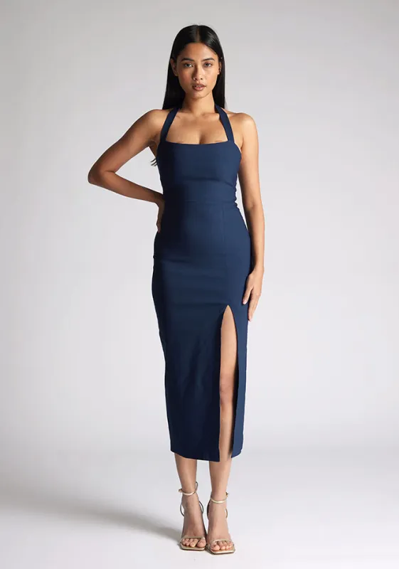 Vesper Maria Navy Halter Midaxi Dress made by Vesper