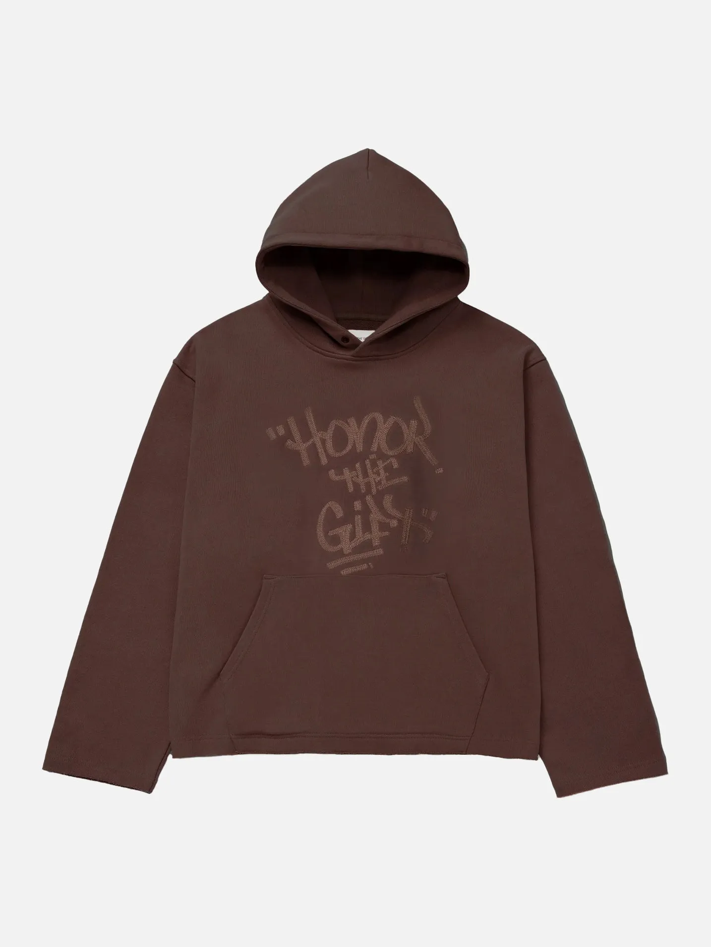 SCRIPT EMBROIDERED HOODIE BROWN sold by Hobbyism