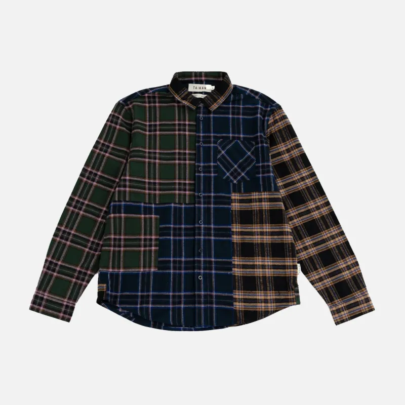 PATCHWORK LS SHIRT TAN / NAVY / FOREST sold by Hobbyism