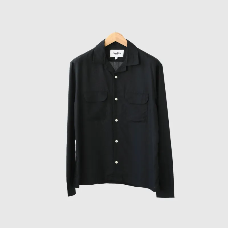 LYOCELL CAMP COLLAR LONGSLEEVE SHIRT BLACK sold by Hobbyism