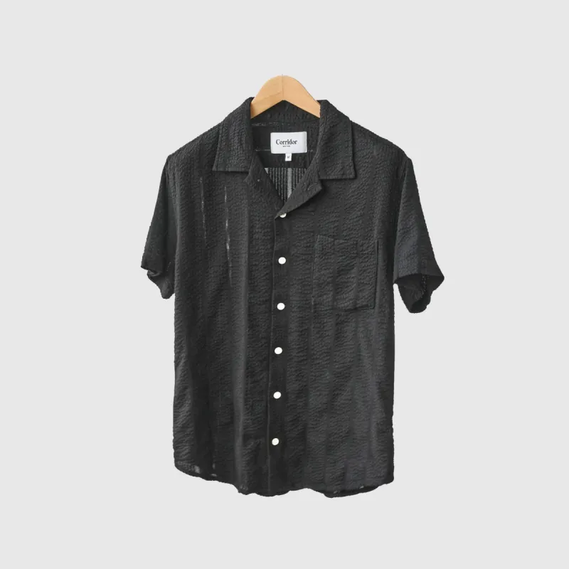 STRIPED SEERSUCKER SHORT SLEEVE BLACK sold by Hobbyism